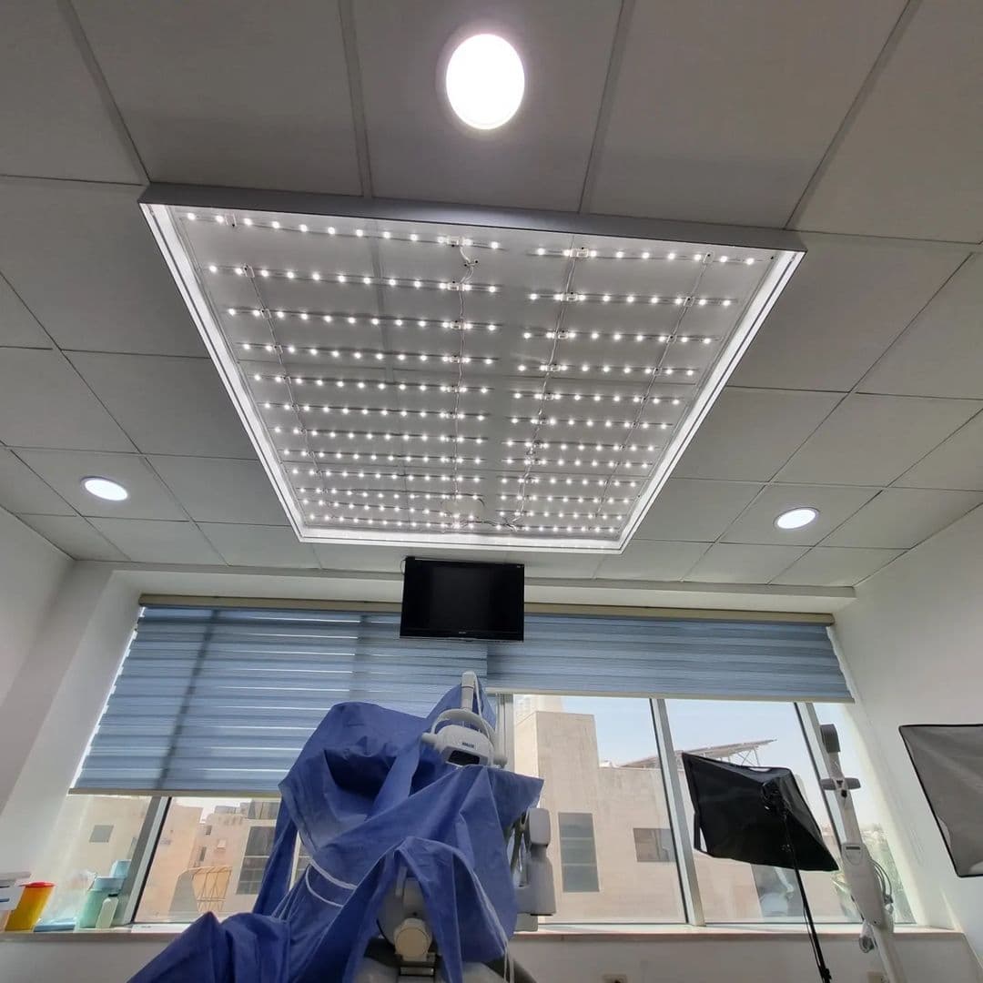 Clinic ceiling panel with a grid of point lights
